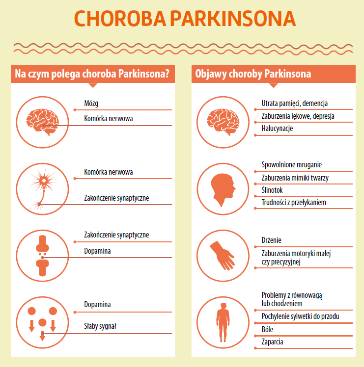 Grafika informacyjna o chorobie Parkinsona